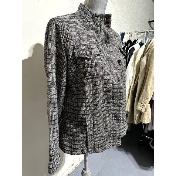 Sophisticated Chico's Blazer Jacket Size 1 Black, Brown, and White Tweed - Picture 3 of 4